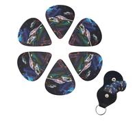 A colorful tropical sea turtle Guitar Picks 6 Pack, 0.96mm Thickness Celluloid Bass Pick with Leather Guitar Pick Holder Keychain Abstract Art Pics Plectrum for Acoustic Electric Guitar, Ukulele, Bass