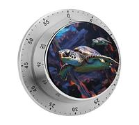 A Colorful Tropical Sea Turtle Kitchen Timer 60 Minute Visual Wind Up Timers Indoor Mechanical Timers with Magnetic Base Stainless Steel Timer for Home Cooking Time Management Tool