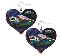 A colorful tropical sea turtle Leather Earrings for Women Heart Earring Lightweight Dangle Earrings Jewelry Gifts, One Size, No Gemstone