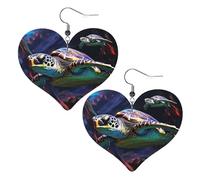 A colorful tropical sea turtle Leather Earrings for Women Heart Earring Lightweight Dangle Earrings Jewelry Gifts