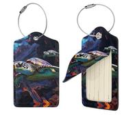 A Colorful Tropical sea Turtle Luggage Tag for Suitcase PU Leather Suitcase Tag with Stainless Steel Loop and Address Card Baggage Tags Cute Bag Name Travel Tags ID Labels for Women Men 1 PC