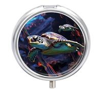 A colorful tropical sea turtle pill box 3 compartment medicine pill box portable round hold vitamins medicine organizer decorative metal