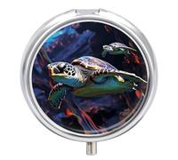 A Colorful Tropical Sea Turtle Pill Box Portable Pill Organizer with 3 Compartment and Small Mirror Travel Pillcase for Pocket Or Purse Round Medicine Organizer Decorative Vitamin Organizer