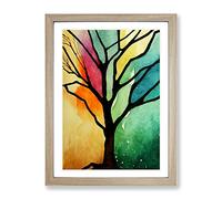 A Colourful Abstract Tree No.6 Framed Print | A3 Oak Framed Wall Art | Ready to Hang | Abstract Floral Picture | Living Room Bedroom Lounge Office