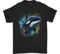 A Colourful Orca Killer Whale Mens T-Shirt 100% Cotton Black L