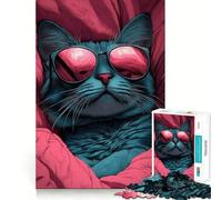 A Cool Dark Blue Cat with Pink Sunglasses And A Scarf 1000-piece Jigsaw Puzzles Stress Relief Play High Def Print Family Enjoyable Birthday Present (50x75cm)