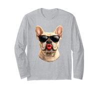 A Cool French Bulldog Blowing a kiss with Bold red Lips Long Sleeve T-Shirt