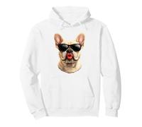 A cool French Bulldog blowing a kiss with bold red lips Pullover Hoodie