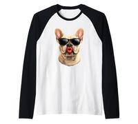 A Cool French Bulldog Blowing a kiss with Bold red Lips Raglan Baseball Tee