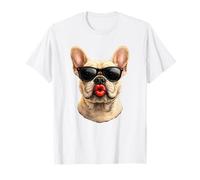 A Cool French Bulldog Blowing a kiss with Bold red Lips T-Shirt