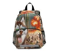 A Cool Husky Wearing Sunglasses is Exploring The Primitive Forest Kids Backpack for Toddlers, Kid's Backpack for Boys Girls, Kindergarten Preschool Nursery Travel Bag