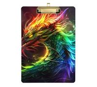 A Cool Rainbow Dragon Acrylic Clipboard with Metal Clip, Standard A4 Size 12.5" x 9" Clipboards for Nurses Students Teachers Women Man Classroom Office