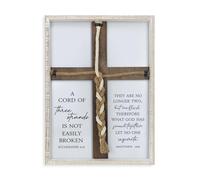 A Cord of Three Strands Wedding Sign 22"X16" Three Strands Unity Cross Braid Wall Decor Anniversary Religious Gifts for Couple Cross to Braid or Tie God's Knot, Symbolic of Unity (White)