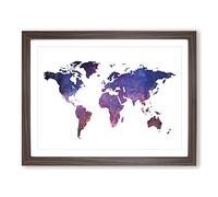 A Cosmic Map Of The Earth In Abstract Modern Art Framed Print | A3 Walnut Framed Wall Art | Ready to Hang | Abstract Map Picture | Living Room Bedroom Lounge Office