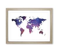 A Cosmic Map Of The Earth In Abstract Modern Art Framed Print | A4 Oak Framed Wall Art | Ready to Hang | Abstract Map Picture | Living Room Bedroom Lounge Office