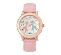 A Couple of Cute Little Giraffes Women's Leather Watch Easy Reader Minimalist Wristwatch Pink Rose Gold Strap Watches