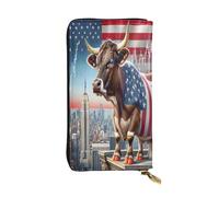 A cow draped in the flag Leather Long Wallet for Women 12 Credit Card Slots Zippered Coin Pocket Cash Compartments Stylish Clutch for Daily Use