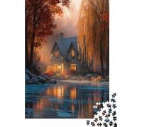 A Cozy Stone House, Elegant Weeping WillowsPuzzles 1000 Pieces for Adults for Adults 1000 Piece Puzzle Educational Challenge Games Home Decoratio