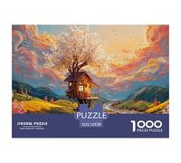 A Cozy Two-story Bungalow 1000 Piece Eco-friendly Paper Jigsaw Puzzles Cherry Blossom Treehouse Unique Challenging Educational Toys Jigsaws For Adults And Kids 52x38cm/1000pcs