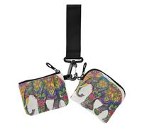 A Crayon Drawing Of An Elephant Women's Change Wallet Card Cases Minimalist Business Card Case Money Organizer with Zipper Pocket for Woman 2 Pcs, A crayon drawing of an elephant, One Size, Print Art