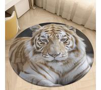 A Cream Tiger Area Rug Washable Circle Carpet Non-Slip Round Floor Rug Small Low Pile Waterproof Print Door Mat Pad Decor for Bedroom Living Room Bathroom Kitchen 80 * 80cm