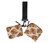 A Croissant in Oil Painting Brown Dual Coin Purse Credit Card Holder Wallet Slim Detachable Identity Card Protector with Keychain for Ladies 2 Packs, A croissant in oil painting brown, One Size, Print