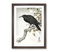 A Crow On The Blossom Tree By Ohara Koson Asian Japanese Framed Print | A4 Walnut Framed Wall Art | Ready to Hang | Asian Floral Picture | Living Room Bedroom Lounge Office