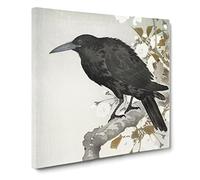 A Crow on the Blossom Tree by Ohara Koson Canvas Print | Gallery Wrapped 30mm Frame Wall Art | 14x14 inches | Ready to Hang | Asian Floral Picture | Living Room Bedroom Lounge Office