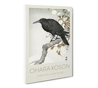 A Crow On The Blossom Tree By Ohara Koson Canvas Print | Gallery Wrapped 30mm Frame Wall Art | 24x16 inches | Ready to Hang | Asian Floral Picture | Living Room Bedroom Lounge Office
