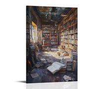 A Crumbling Bookstore at Dawn, Layered Oils Revealing Stories in Peeling Paint And Dust. Modern Hanging Wall Decor - Artistic Mural Print16x24inch(40x60cm)