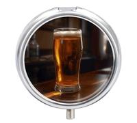 A Cup of Beer Round Pill Box Travel Portable Pill Case 3 Compartment Medicine Metal Tablet Vitamin Holder Organizer for Purse Pocket