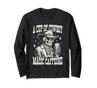 A Cup of Cowboy Magic Caffeine Skeleton Coffee Western Retro Long Sleeve T-Shirt