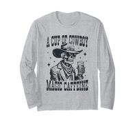 A Cup of Cowboy Magic Caffeine Skeleton Coffee Western Retro Long Sleeve T-Shirt