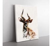A Curious Antelope Watercolour Modern Canvas Wall Art Print Ready to Hang, Framed Picture for Living Room Bedroom Home Office Décor, 50x35 cm (20x14 Inch)