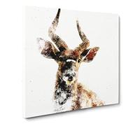 A Curious Antelope Watercolour Modern Canvas Wall Art Print Ready to Hang, Framed Picture for Living Room Bedroom Home Office Décor, 20x20 Inch (50x50 cm)
