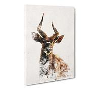 A Curious Antelope Watercolour Modern Canvas Wall Art Print Ready to Hang, Framed Picture for Living Room Bedroom Home Office Décor, 30x20 Inch (76x50 cm)