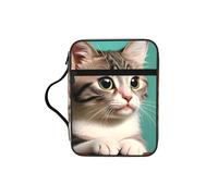 A curious cat Bible Study Tote Bag with Handles-Water-Resistant Organizer for Church Travel, Pen Holder Tablet Pocket Journal Cover Case