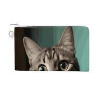 A Curious Cat Canvas Coin Purse, Portable Zippered Change Pouch for Women, Small Wallet for Coins Keys Cards Lipstick