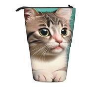 A Curious cat Expandable Stand Pencil Pouch, Multi-Design Oxford Fabric, Adjustable Height, Multi-Use Cosmetic Bag