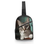 A Curious Cat Foldable Sling Bag for Men & Women, Chest Bag Daypack Fanny Pack Crossbody for Travel Work Sport