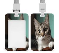A Curious Cat ID Badge Holder Waterproof Card Protector Push-Pull Slot Work ID Card Holder with Lanyard Personalized Detachable Card Holders for Office Corporate Use