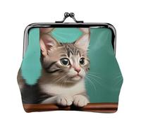 A Curious Cat Leather Coin Purse for Women-Small Kiss Lock Wallet, Mini Card Holder for Keys Lipstick, Cute Change Purse for Travel