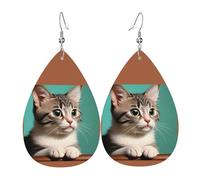 A curious cat Leather Earring. Stylish teardrop shape, perfect for women, and a great decorative choice for parties and holidays.