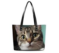 A Curious Cat Leather Tote Bag for Women Work Shoulder Purses with Zipper Waterproof Large Computer Shoulder Bag Fashion Ladies Shoulder Handbag Reusable Shopping Bags