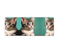 A Curious cat Pattern Oversized Keyboard and Mouse pad 12x31.5 inches, Lock-Edge Design, Non-Slip and wear-Resistant,