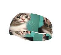 A Curious Cat Pattern Sports Sweatband Headscarf Head Bands For Women Men Suitable For Running Yoga Fitness Football