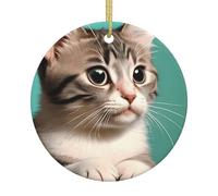 A Curious cat Patterned Ceramic Ornaments, Round Pendants, can be Hung on Christmas Trees or Doors and Windows.