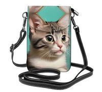 A curious cat Patterned leather crossbody bag, flap phone case, suitable for travel, hiking, camping or everyday use.