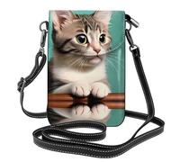 A curious cat Patterned Leather Crossbody Flip Phone Bag, Women's Mini Crossbody Bag, Multifunctional Card Holder and Wallet