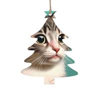 A Curious cat Patterned Wooden Ornaments, a Set of 6 Decorations, Suitable for Hanging on Christmas Trees and fireplaces.